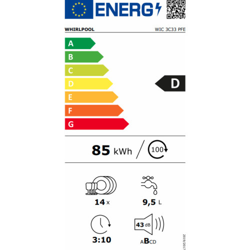 WHIRLPOOL WIC 3C33 PFE Πλυντήριο πιάτων
