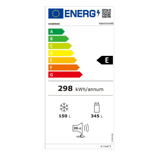 HISENSE RB645N4BFE NO FROST, BLACK INOX Ψυγειοκαταψύκτης