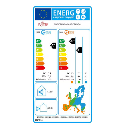 Fujitsu KΝ Series ASEH12KNCA/AOEH12KNCA (W-SET) Κλιματιστικό Τοίχου