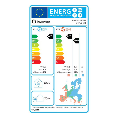 Inventor EMPEROR EMPVI-24WFI/EMPVO-24 (W-SET) Κλιματιστικό Τοίχου