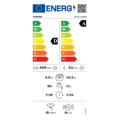 HISENSE WD5S1045BB Black Πλυντήρια-Στεγνωτήρια