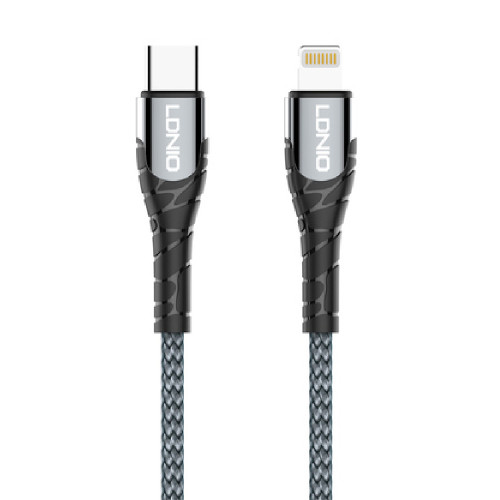 LDNIO Lightning σε USB-C, 30W PD 1m Καλώδια Grey